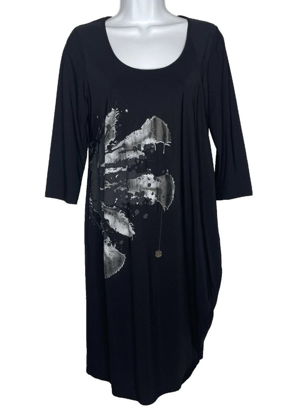 MC Planet by Innate Black Flash Dress Asymmetric Draped Abstract Floral